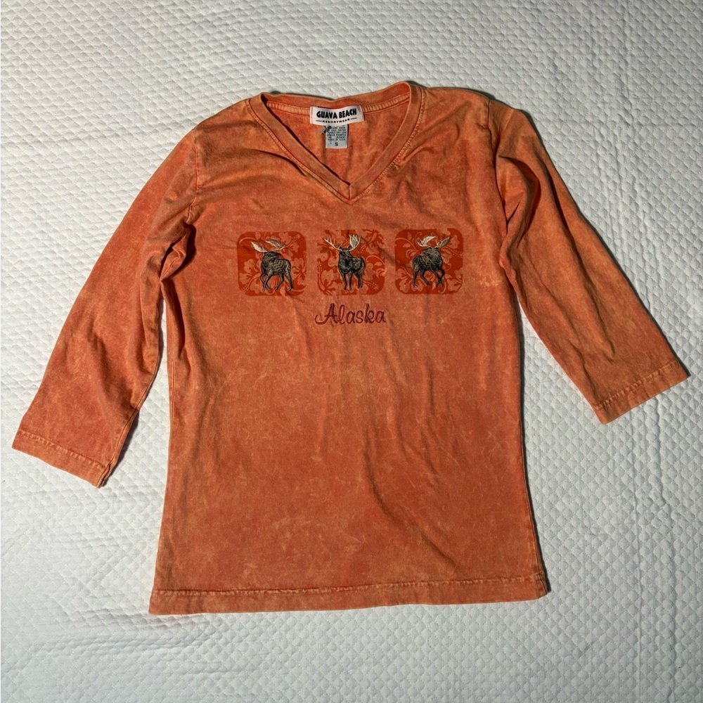 NWOT Guava Beach Kids Acid Wash Orange Alaska Shirt